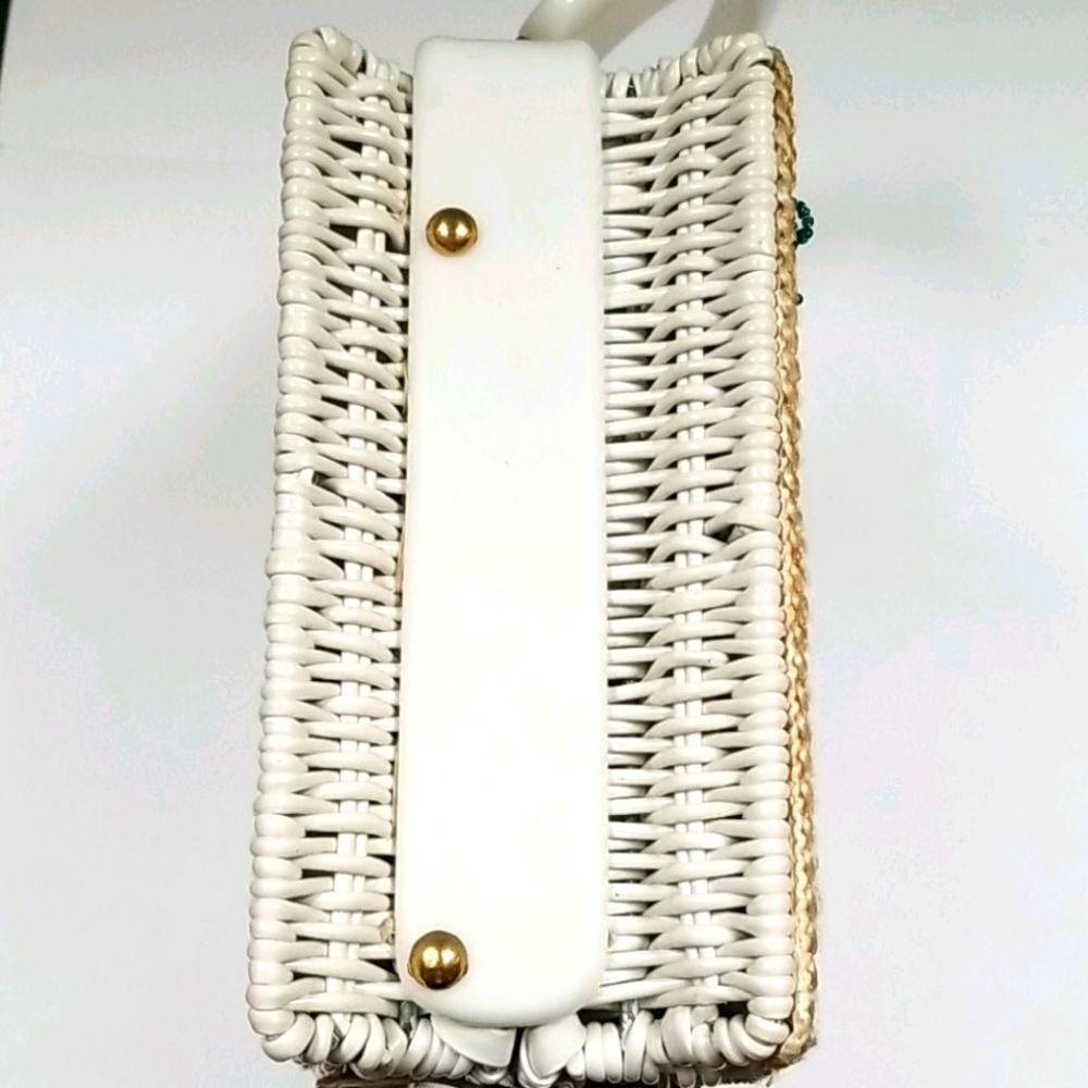Vintage 1950s Mid Century ADELES Miami Beaded Lucite Wicker Box Bag - Picture 6 of 16